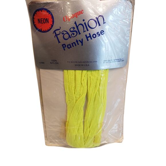 Vintage Opaque Panty Hose Neon Yellow 80s One Size School Girl - Picture 1 of 8